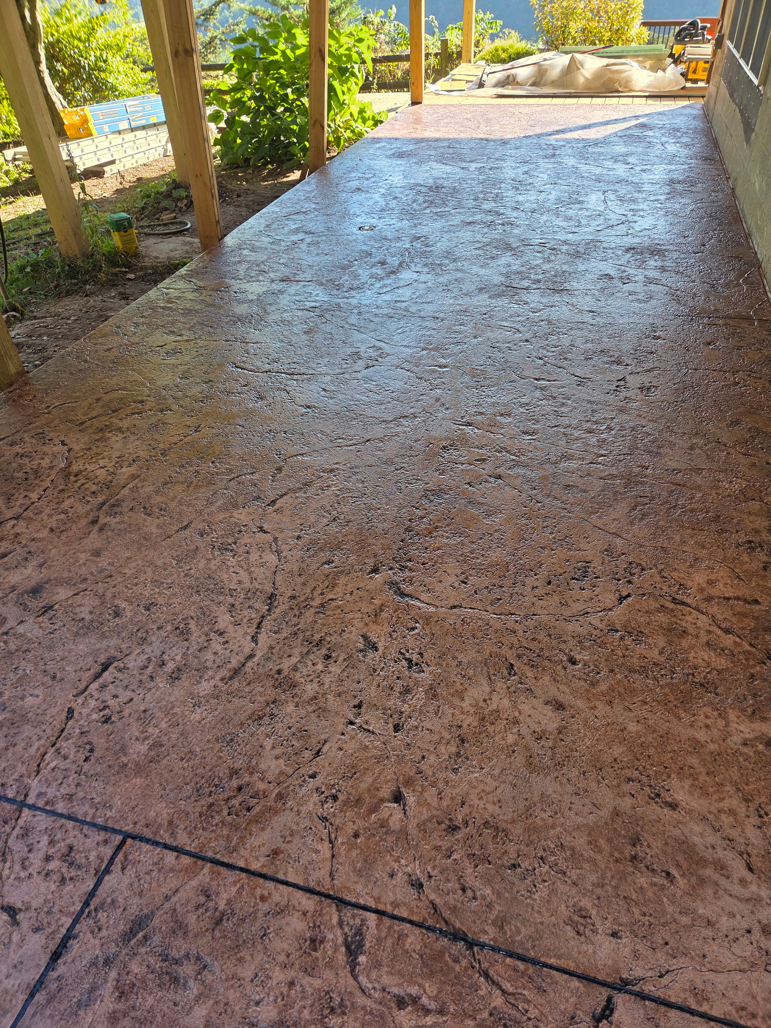Stamped concrete patio with stone-look texture
